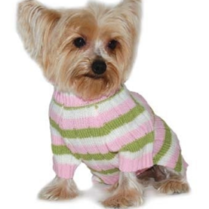 Puppy Pawer by DOGO pink and green striped sweater